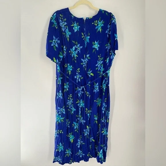 ANNA MAXWELL Hawaiian Blue Floral Maxi Dress pleated front - 20W - Picture 5 of 8